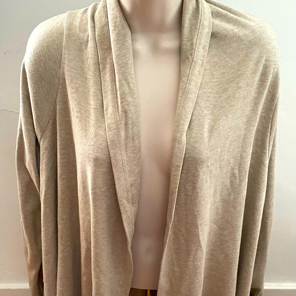 Eileen Fisher women’s oatmeal asymmetric cottagecore open front cardigan, size L